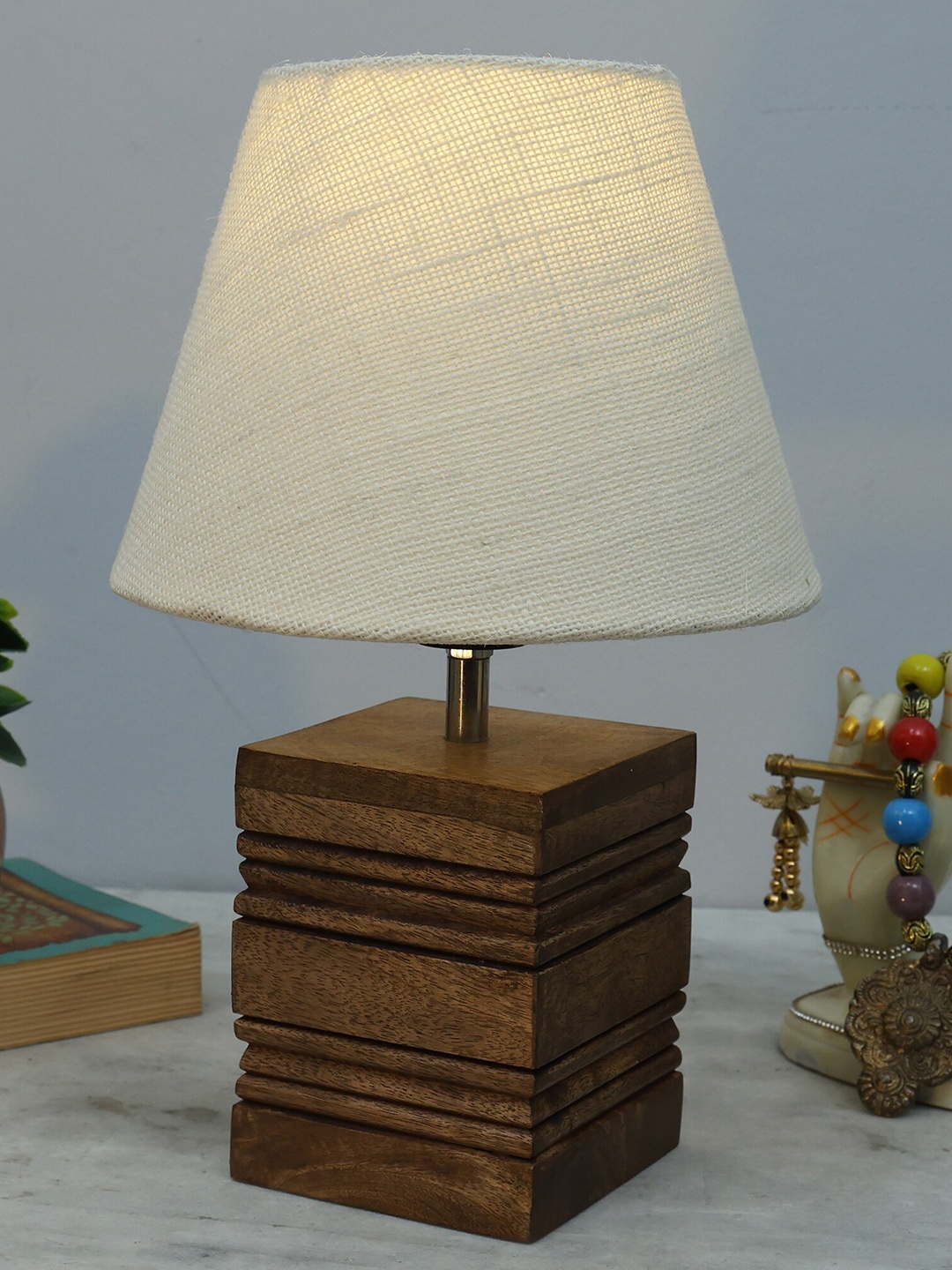 

Homesake White & Brown Jute Lampshade With Wooden Base Table Lamp