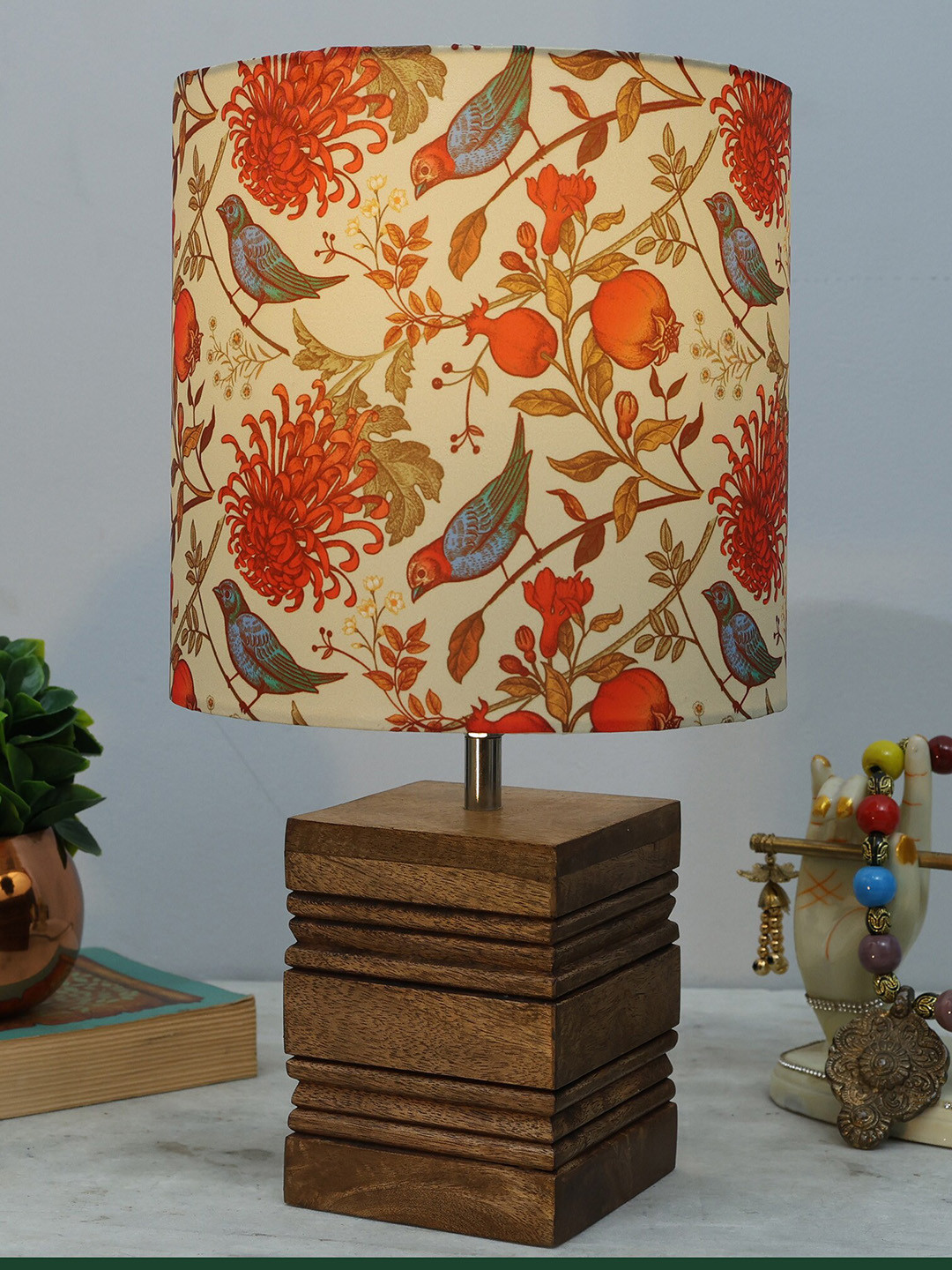 

Homesake Cream-Colored & Red Birds Printed Fabric Shade Textured Wooden Base Table Lamp