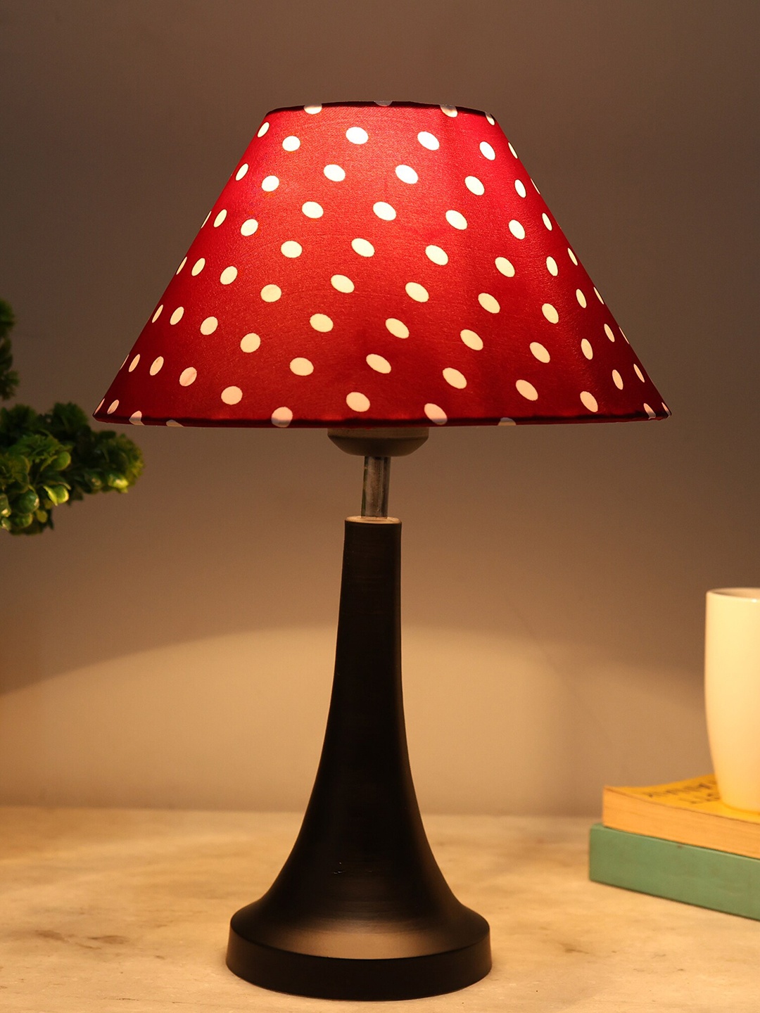 

Homesake Red & Black Matte Finish Table Lamp With Polka Dot Printed Lampshade