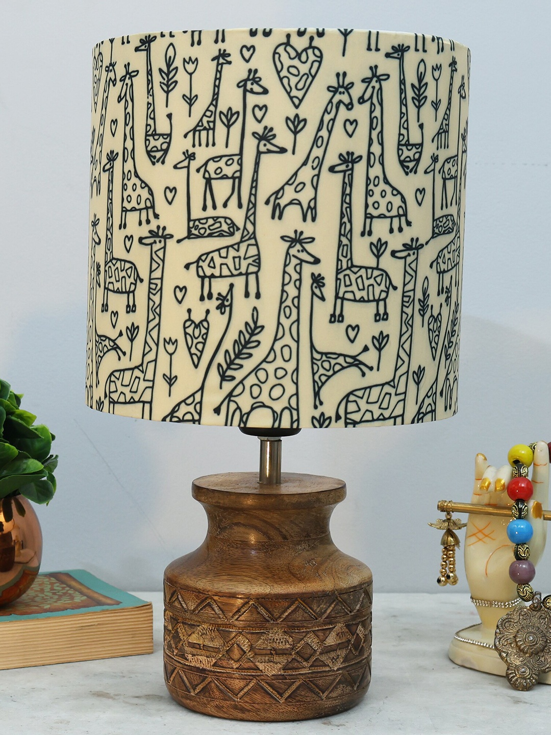 

Homesake Yellow & Brown Printed Fabric Shade With Wooden Base Table Lamp