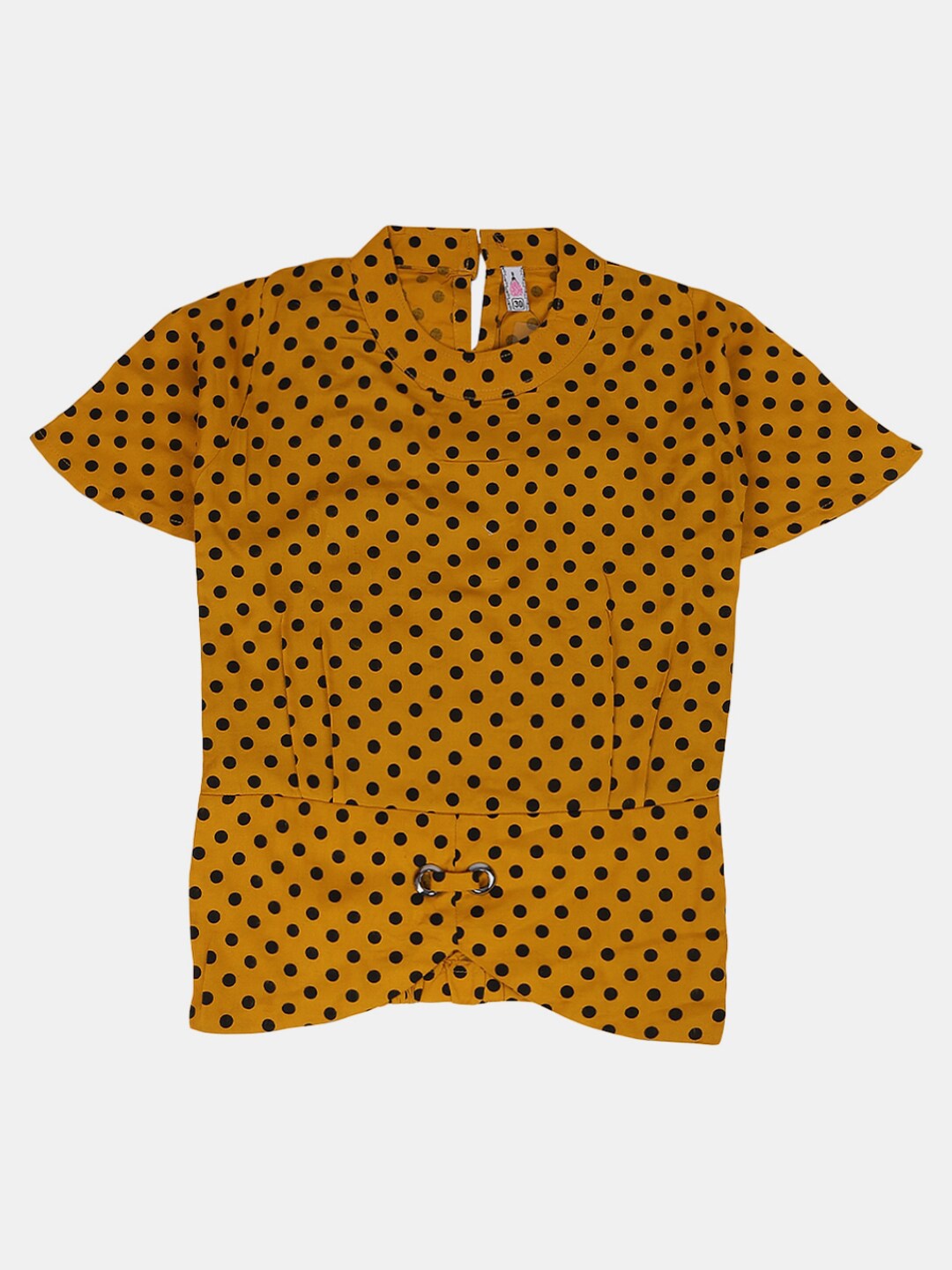 

V-Mart Girls Polka Dots Printed Mandarin Collar Gathered Cotton Top, Yellow