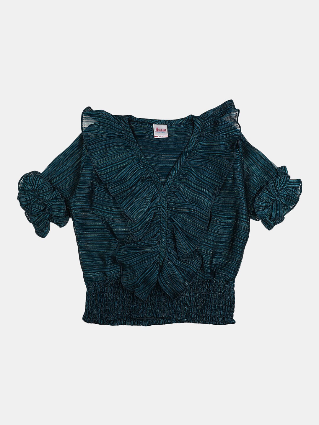 

V-Mart Girls Self Design Smocked Blouson Top, Blue