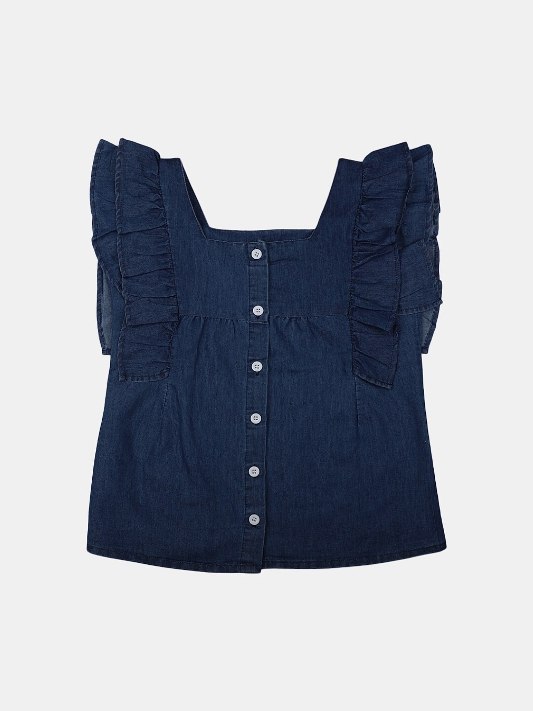 

V-Mart Girls Square Neck Flutter Sleeves Denim Top, Blue
