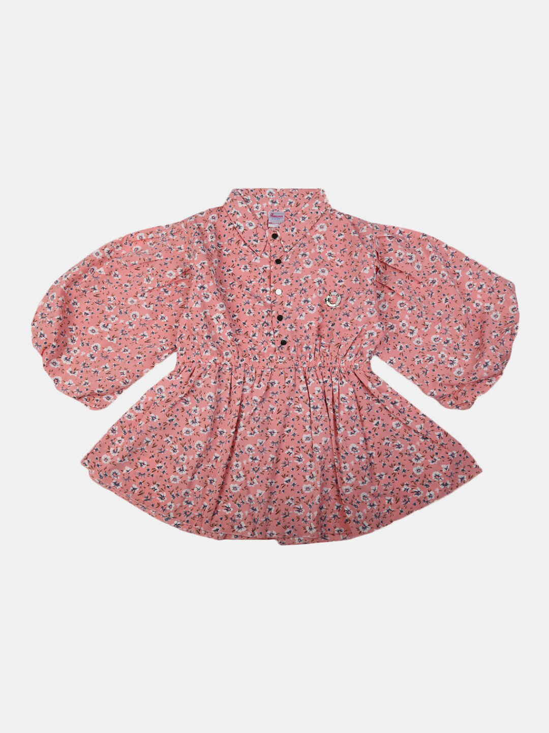

V-Mart Girls Floral Printed Shirt Collar A-Line Top, Pink
