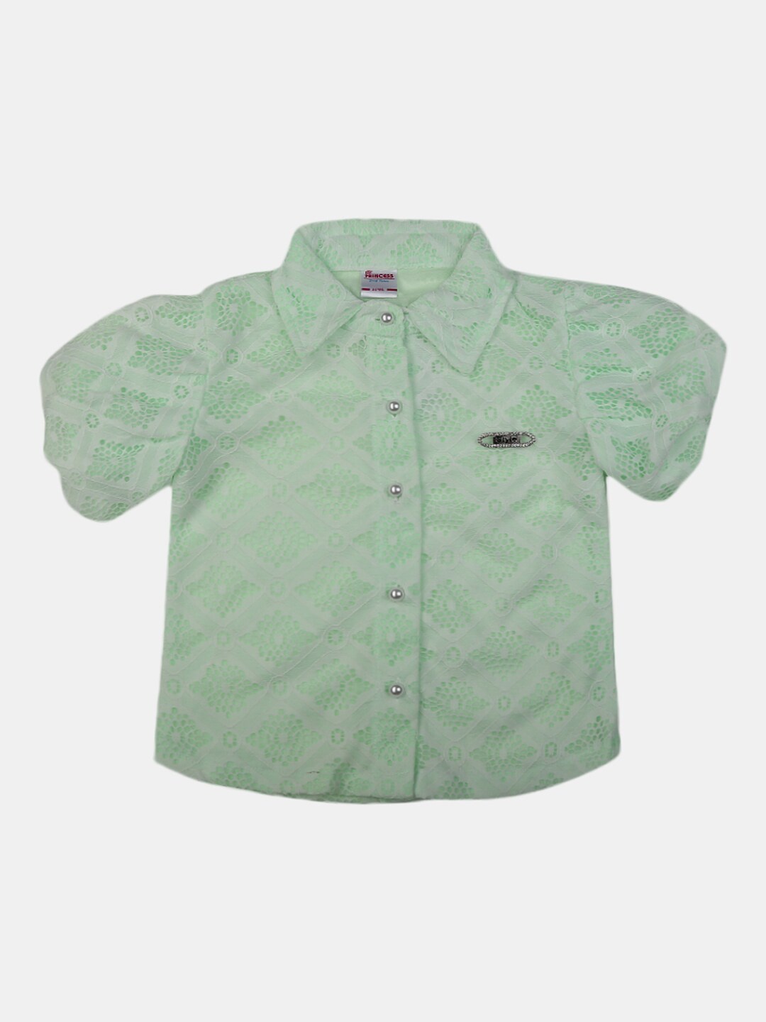 

V-Mart Girls Floral Shirt Style Cotton Top, Lime green