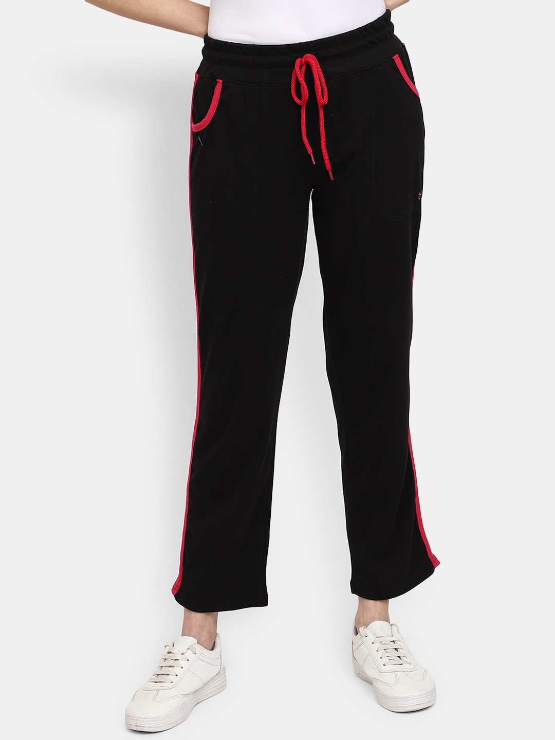 

V-Mart Women Mid-Rise Regular Fit Cotton Track Pants, Black