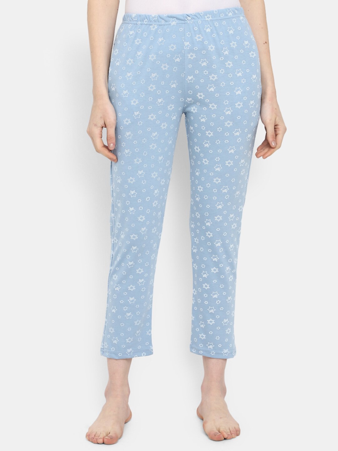 

V-Mart Women Printed Straight Cotton Lounge Pants, Blue