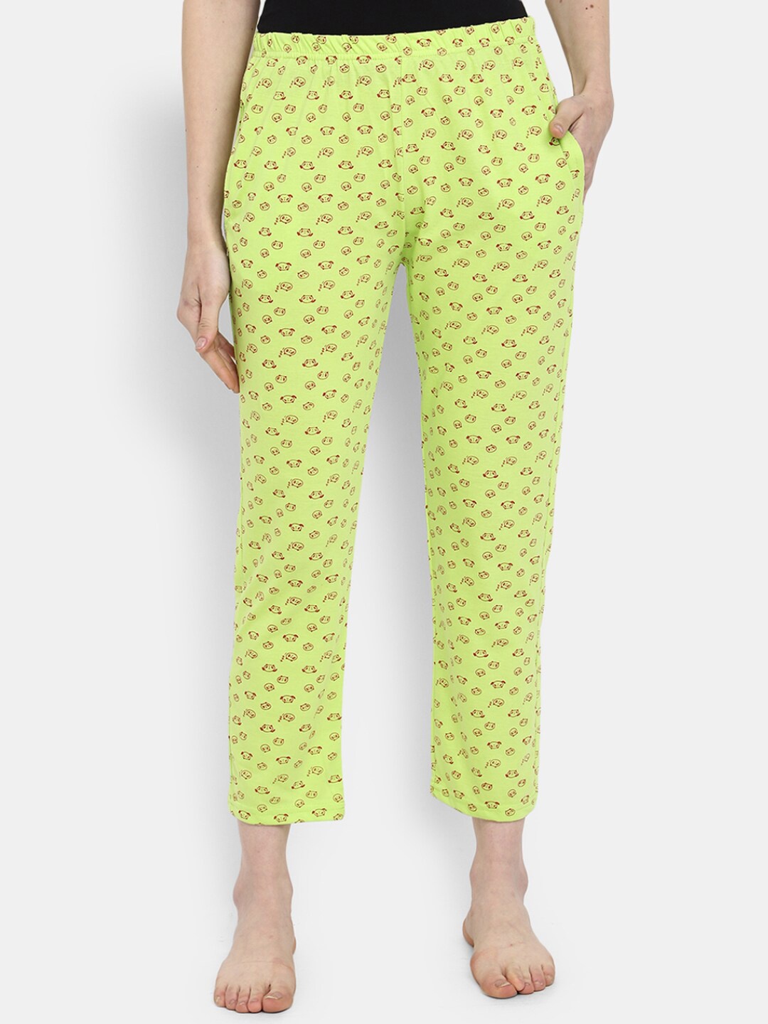 

V-Mart Women Printed Straight Cotton Lounge Pants, Green