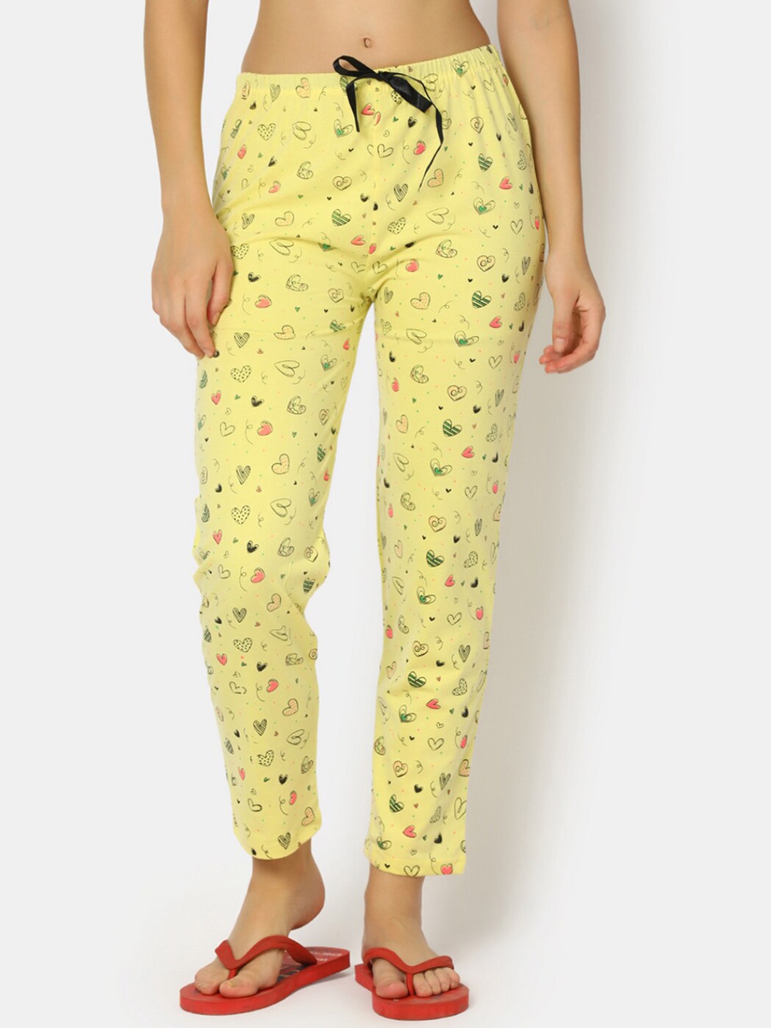 

V-Mart Women Printed Straight Lounge Pants, Yellow