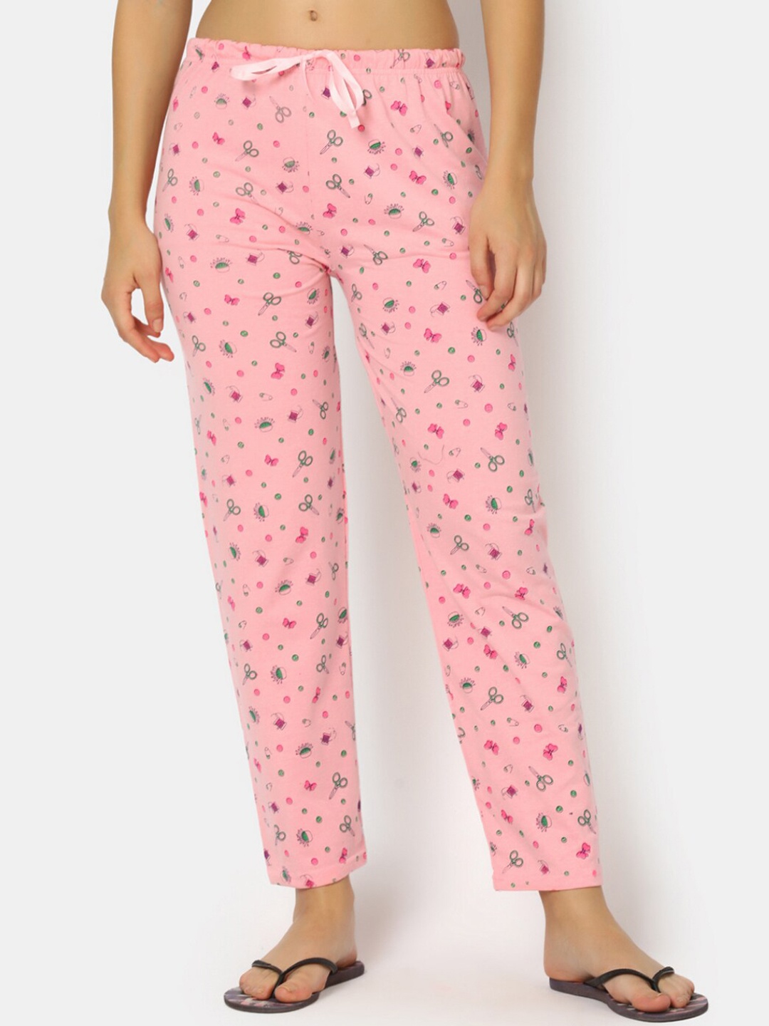 

V-Mart Women Printed Straight Lounge Pants, Pink