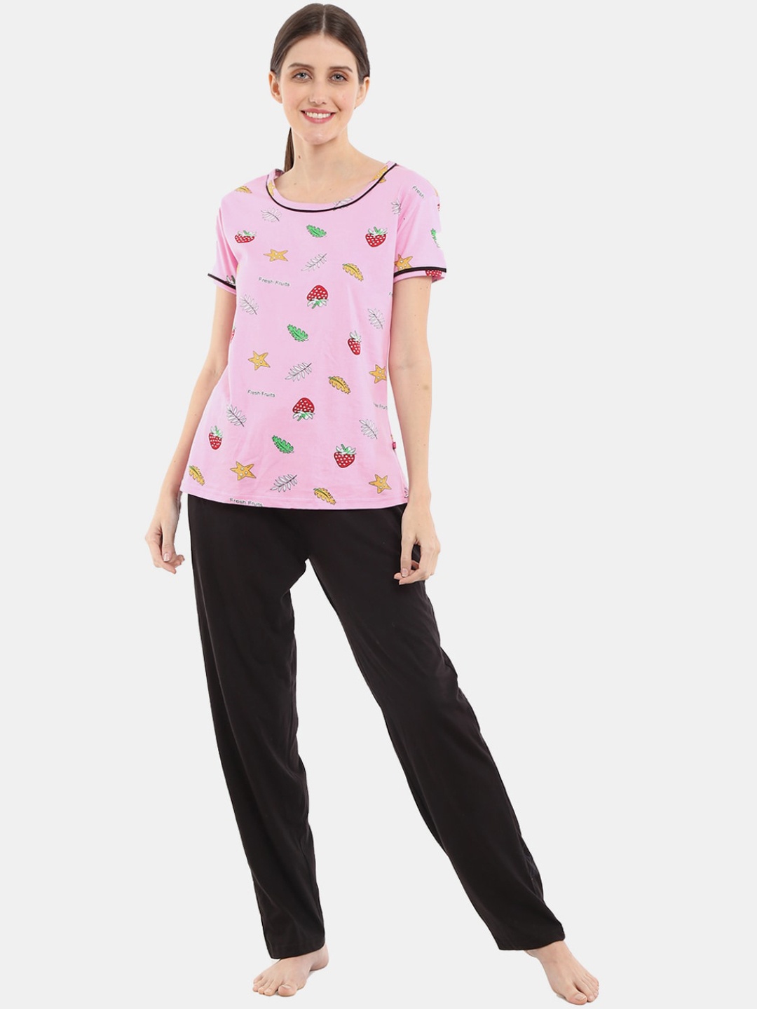 

V-Mart Conversational Printed Pure Cotton Night Suit, Pink