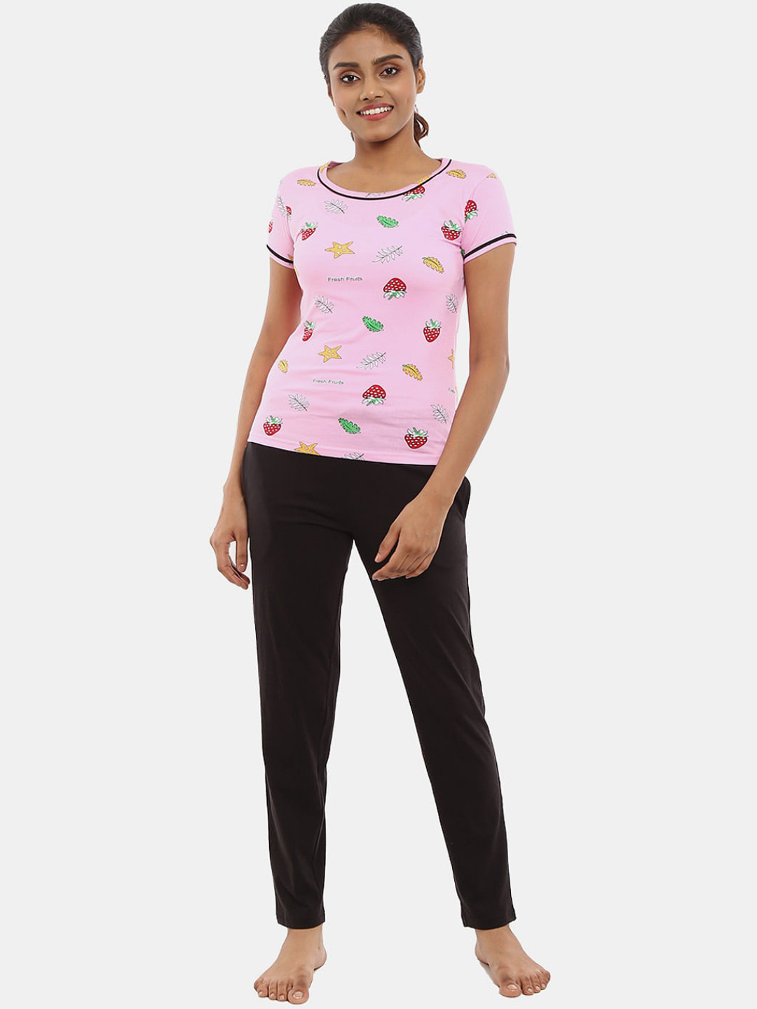 

V-Mart Conversational Printed Pure Cotton Night Suit, Pink