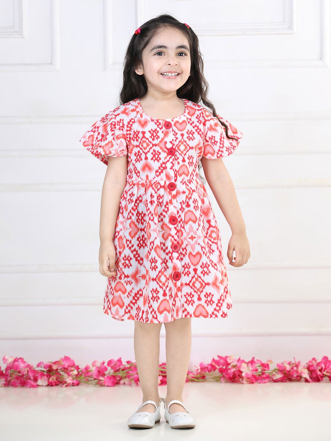 

kidcetra Girls Ethnic Motif Printed Cotton A-Line Dress, Pink