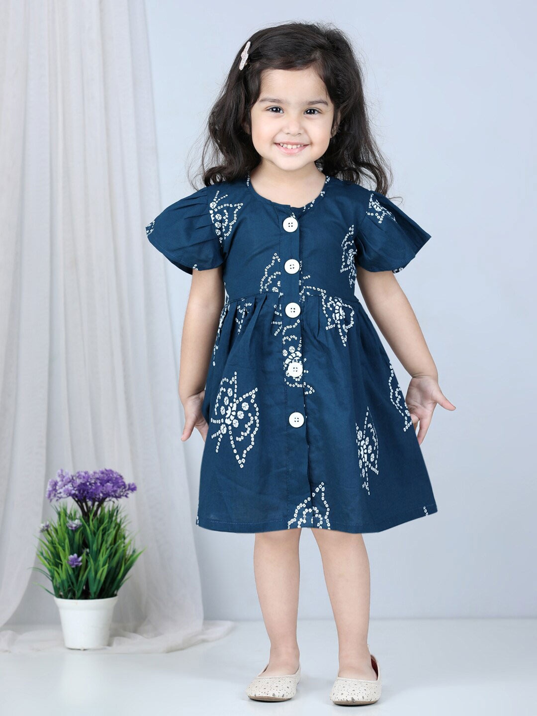 

kidcetra Girls Butterfly Printed A-Line Dress, Navy blue