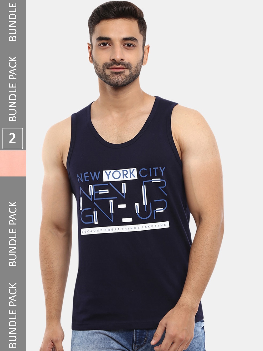

V-Mart Men Pack Of 2 Printed Innerwear Gym Vest, Pink
