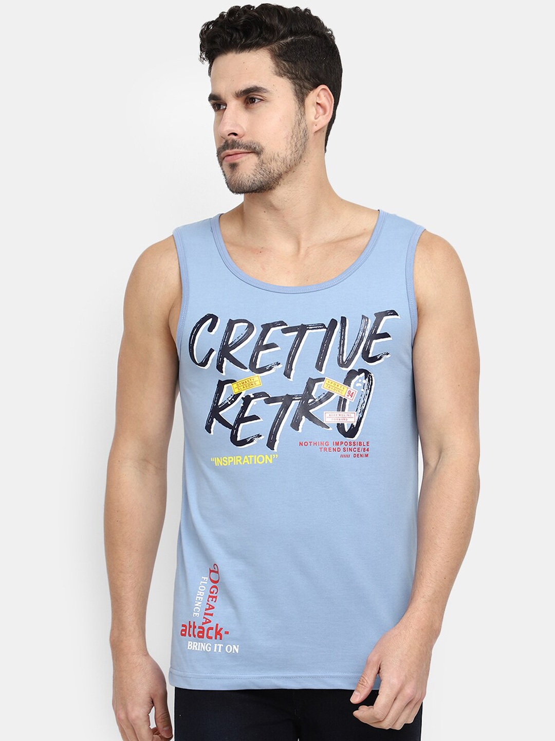 

V-Mart Men Printed Cotton Innerwear Vest, Blue