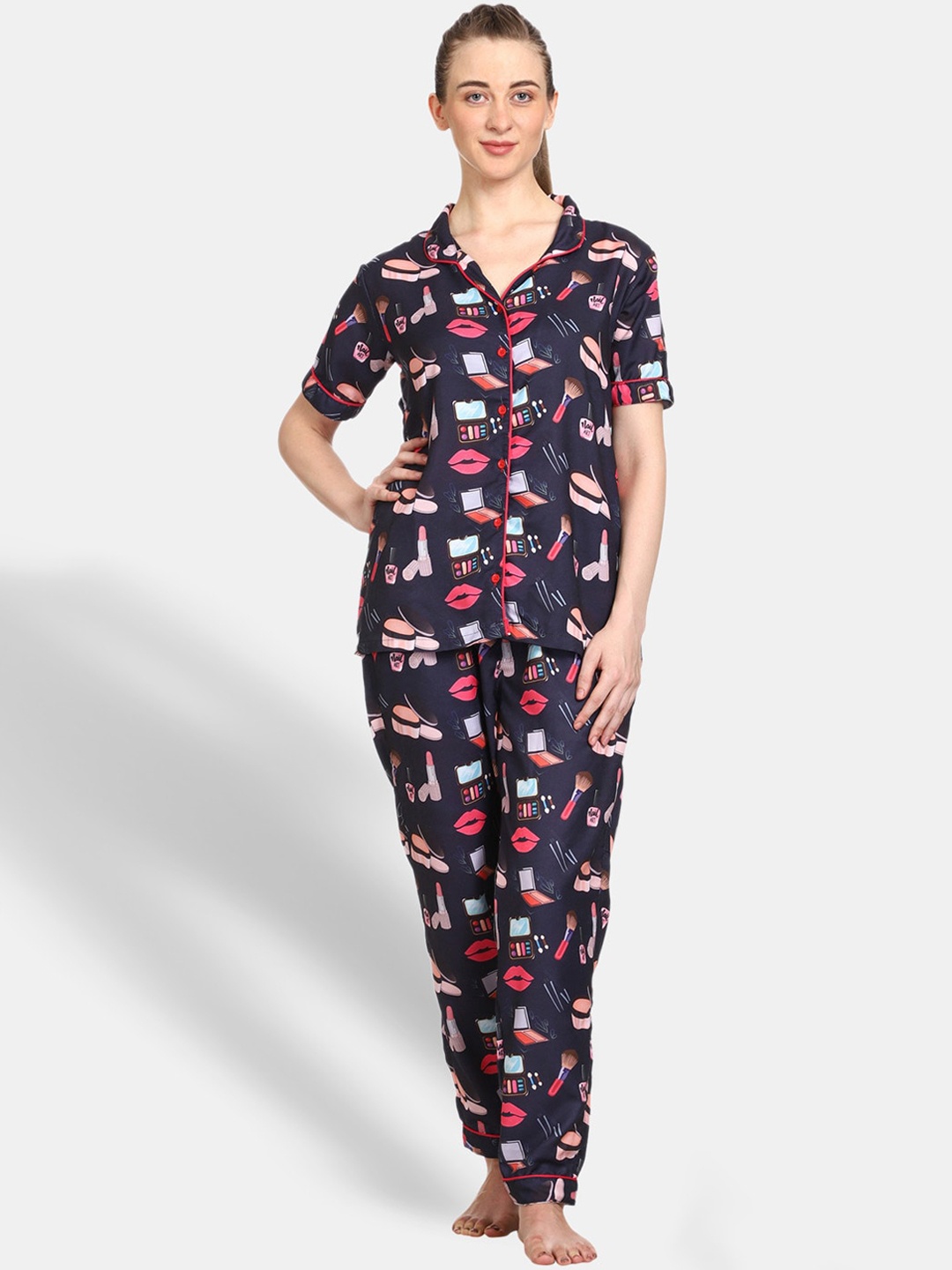 

Urban Komfort Conversational Printed Night Suit, Black