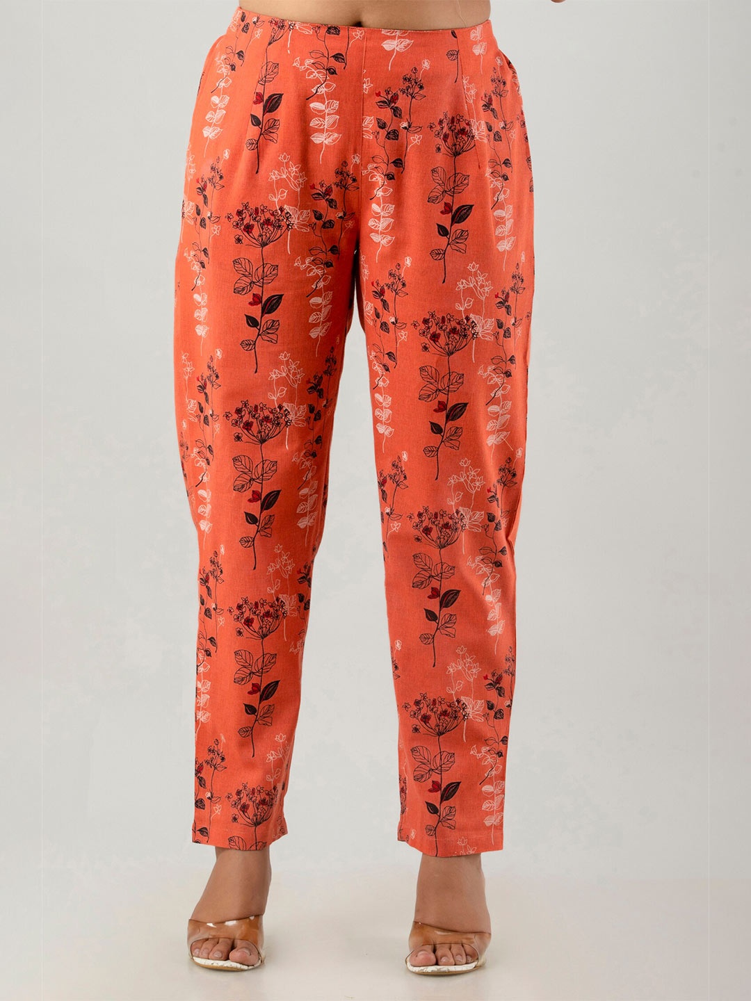 

DORIYA Women Floral Printed Flared Palazzos, Orange