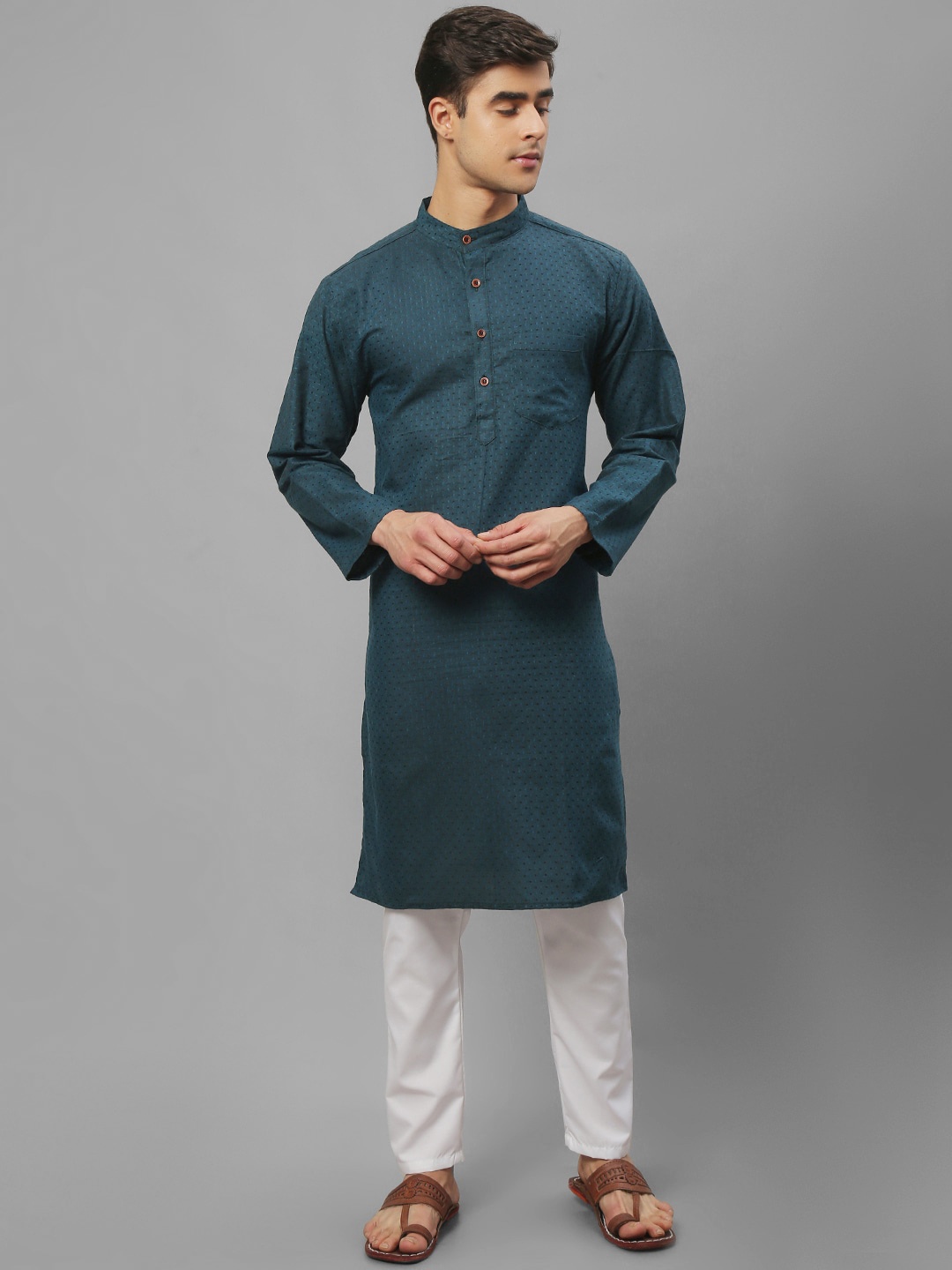 

Aarsha Geometric Printed Mandarin Collar Pure Cotton Kurta, Teal