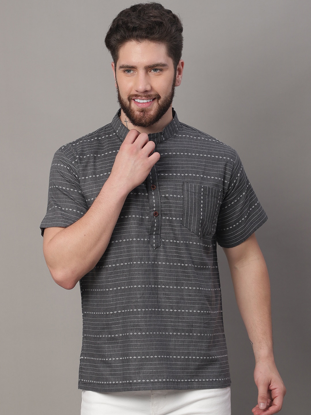 

Aarsha Mandarin Collar Cotton Kurta, Grey