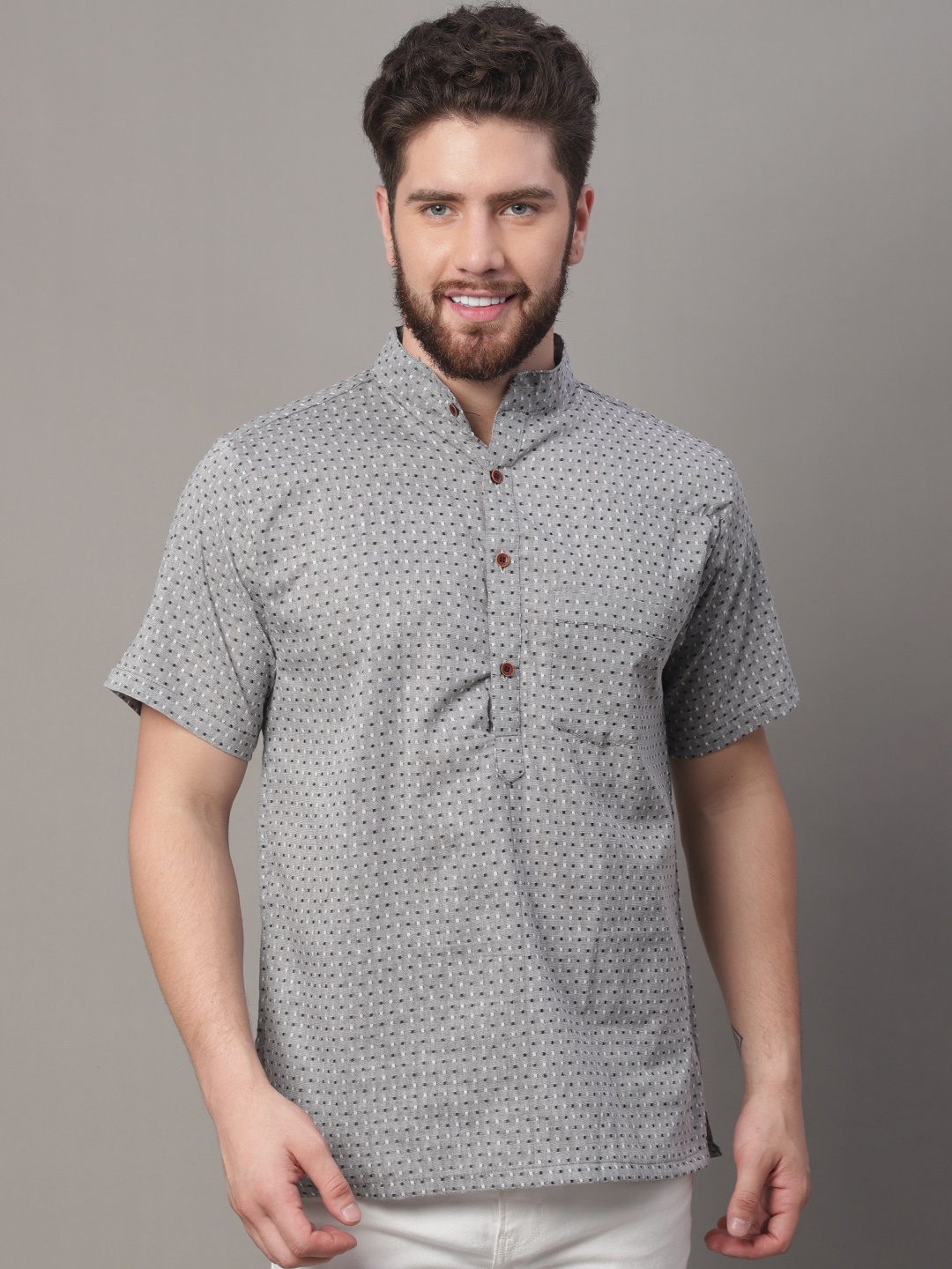 

Aarsha Mandarin Collar Cotton Kurta, Grey