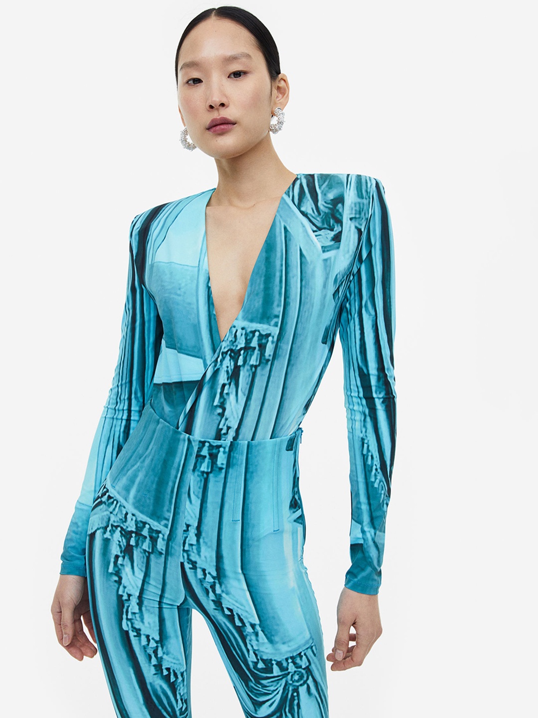 

H&M Printed Corset-Waist Leggings, Turquoise blue