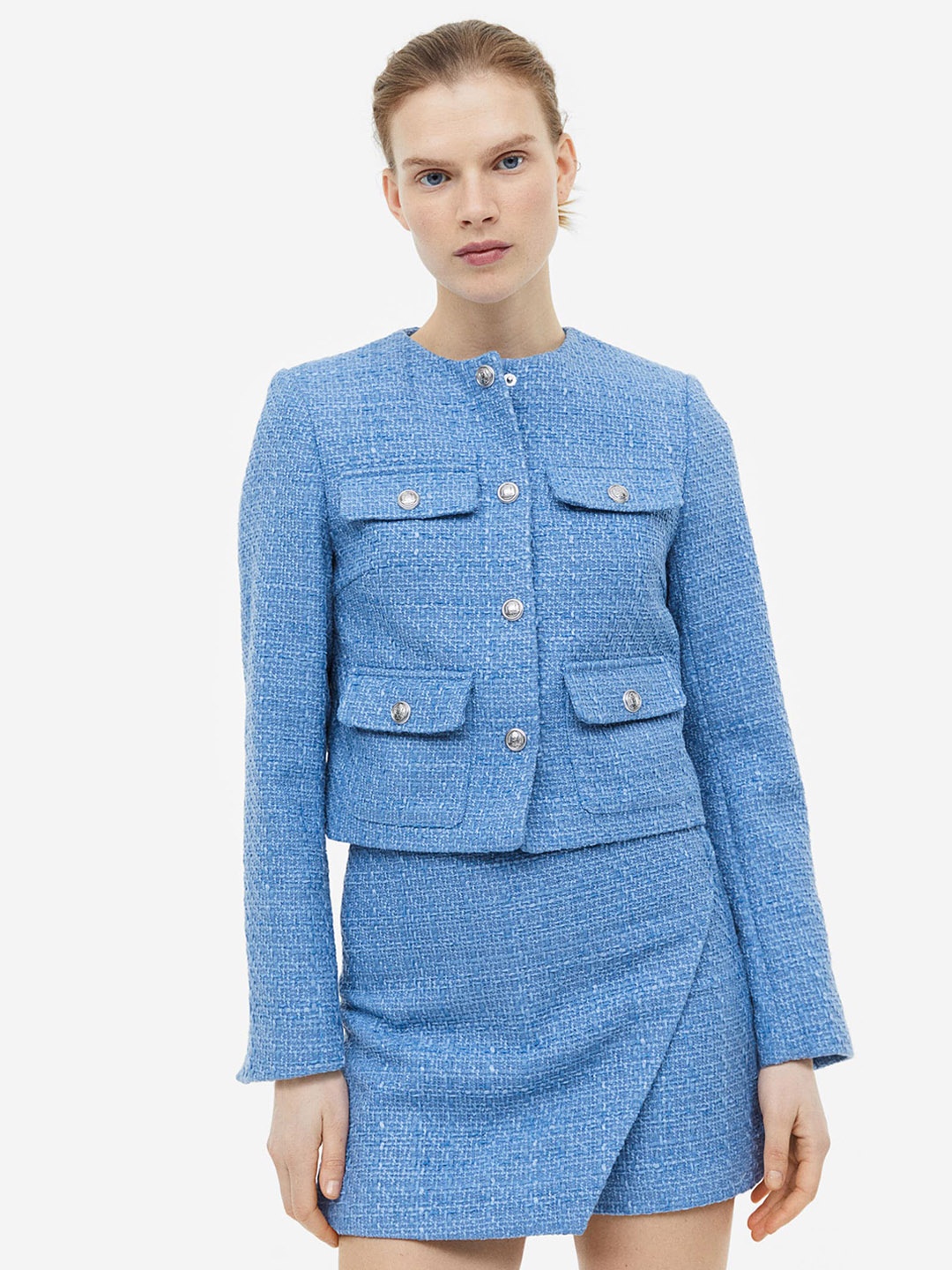 

H&M Women Textured-Weave Jacket, Blue