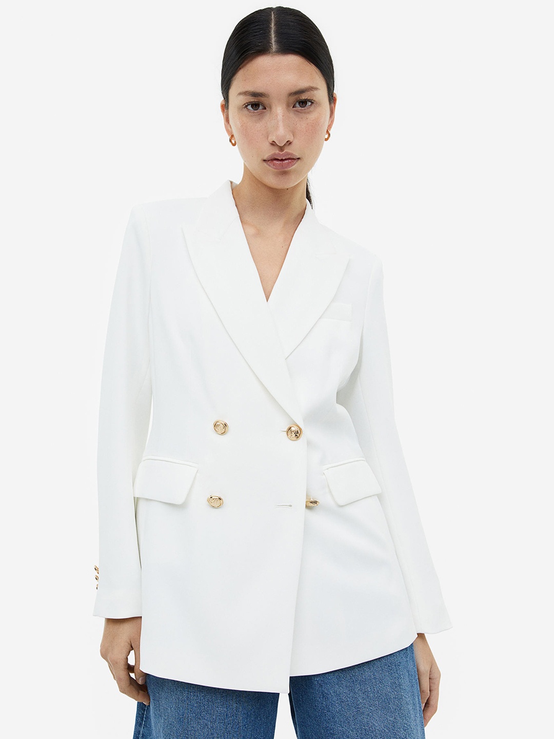 

H&M Women Double-Breasted Blazer, White