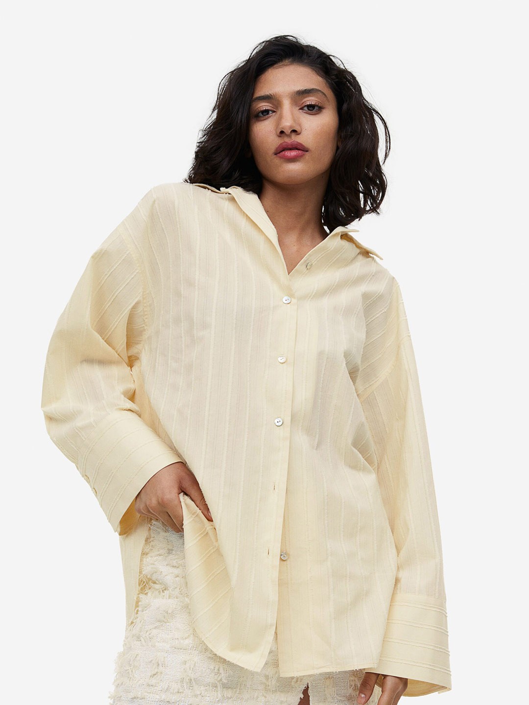 

H&M Woman Textured-stripe shirt, White