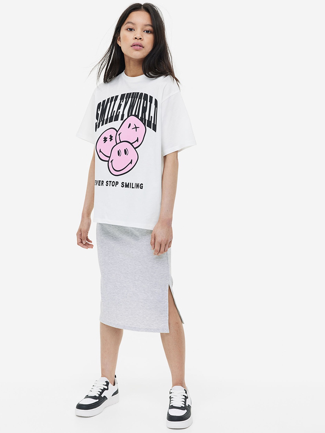 

H&M Girls Ribbed Skirt, Grey