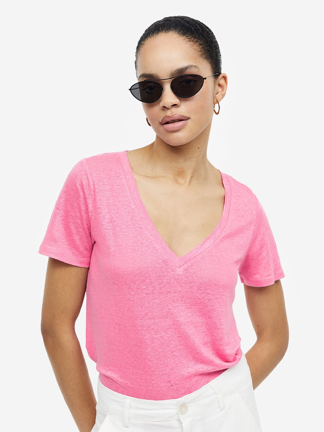

H&M Woman Linen T-shirt, Pink