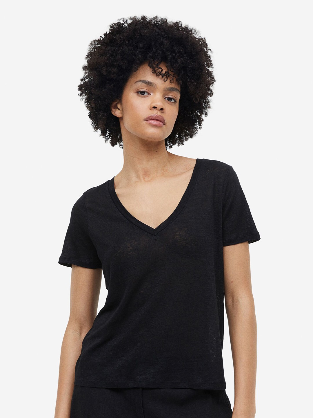

H&M Woman Linen T-shirt, Black