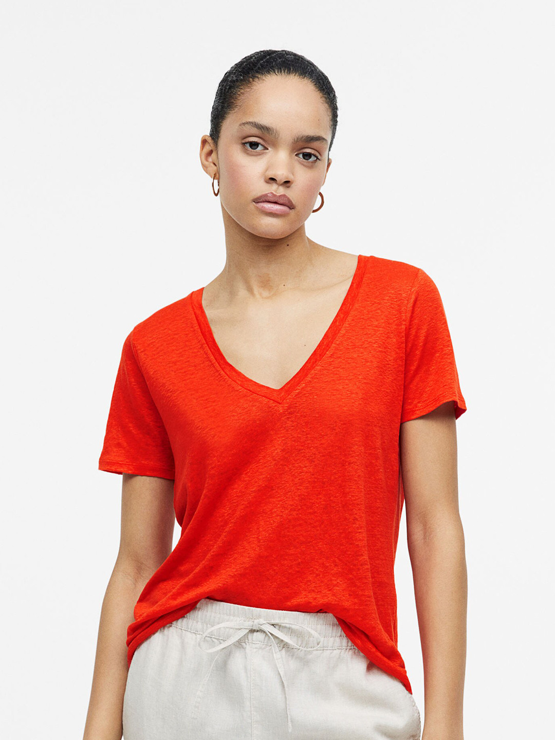 

H&M Woman Linen T-shirt, Red