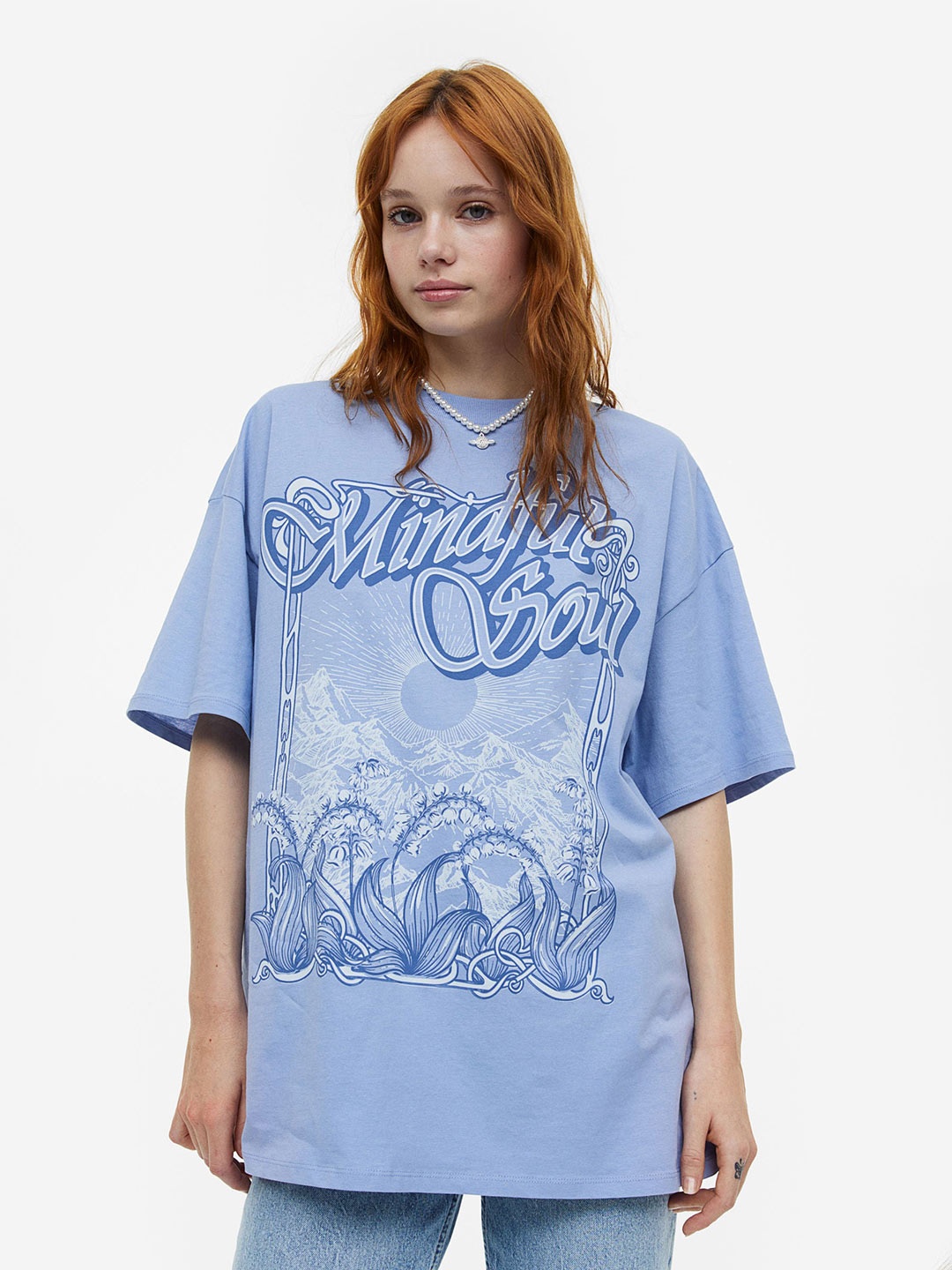 

H&M Woman Oversized printed T-shirt, Blue