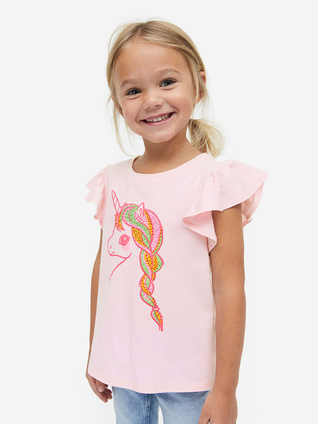 

H&M Girls Motif-detail flutter-sleeved top, Multi