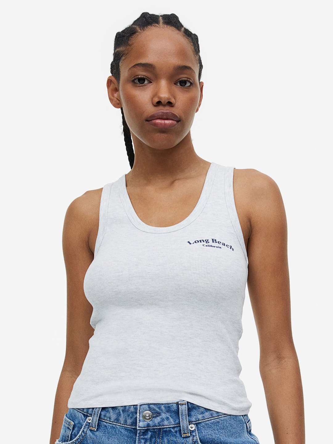 

H&M Ribbed Cotton Vest Top, Grey
