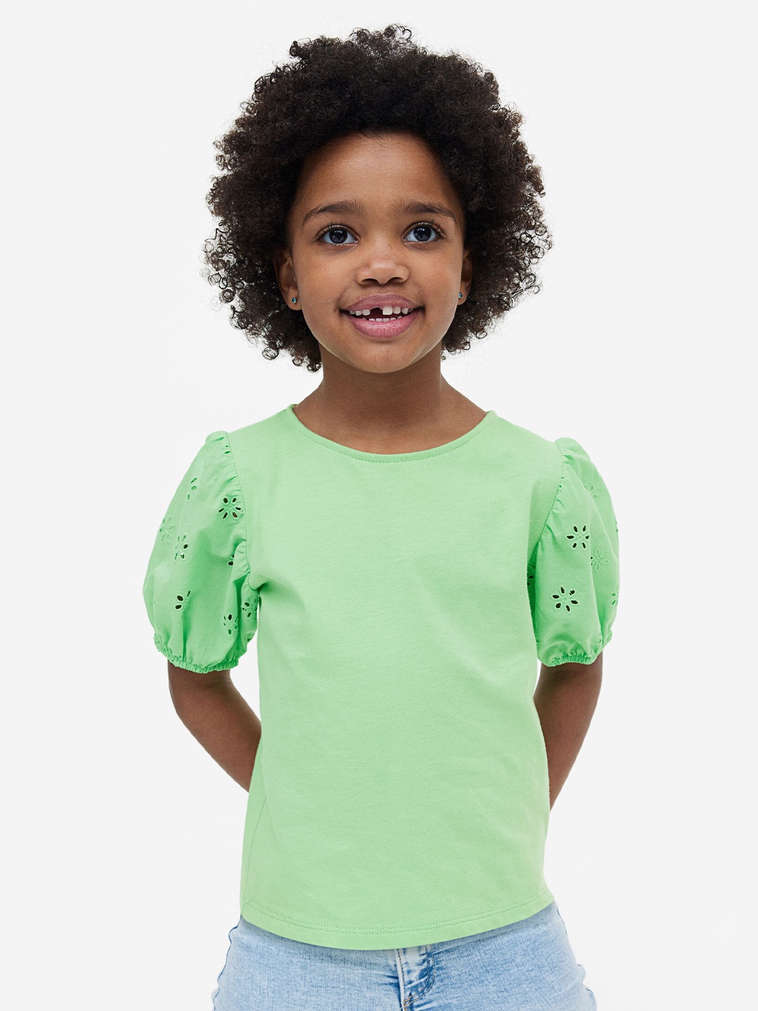 

H&M Girls Puff-sleeved top, Green