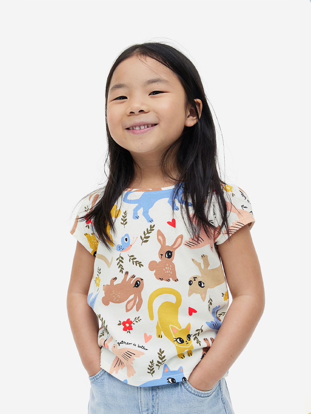 

H&M Girls Puff-sleeved jersey top, Multi