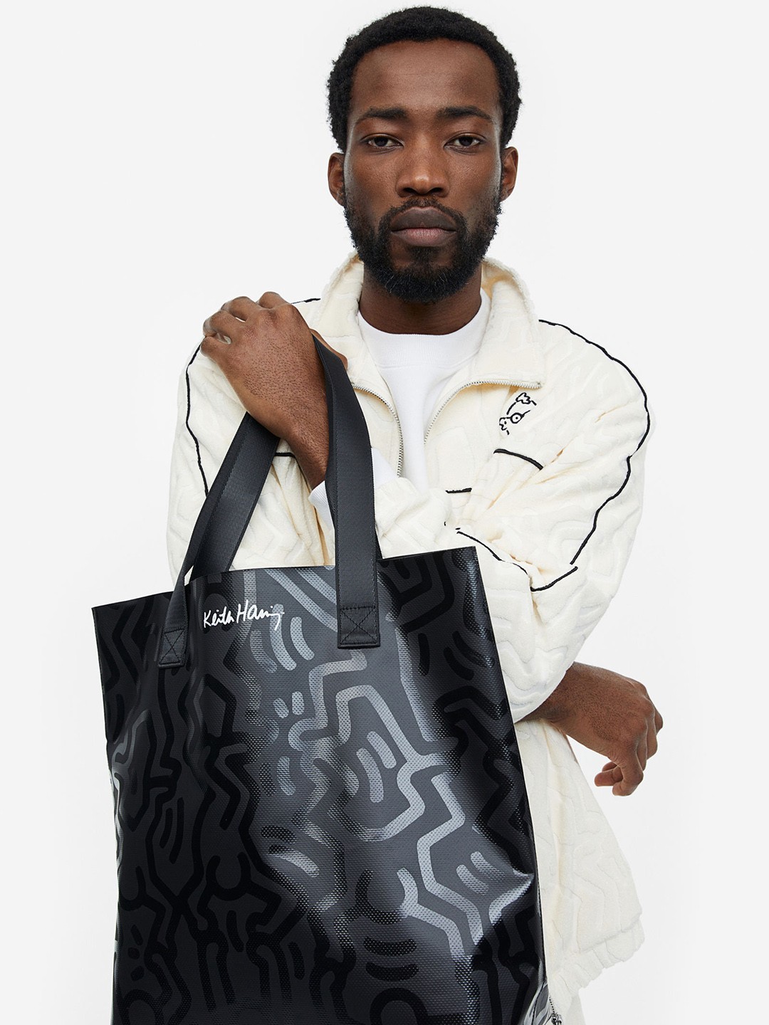 

H&M Men Patterned shopper, Black