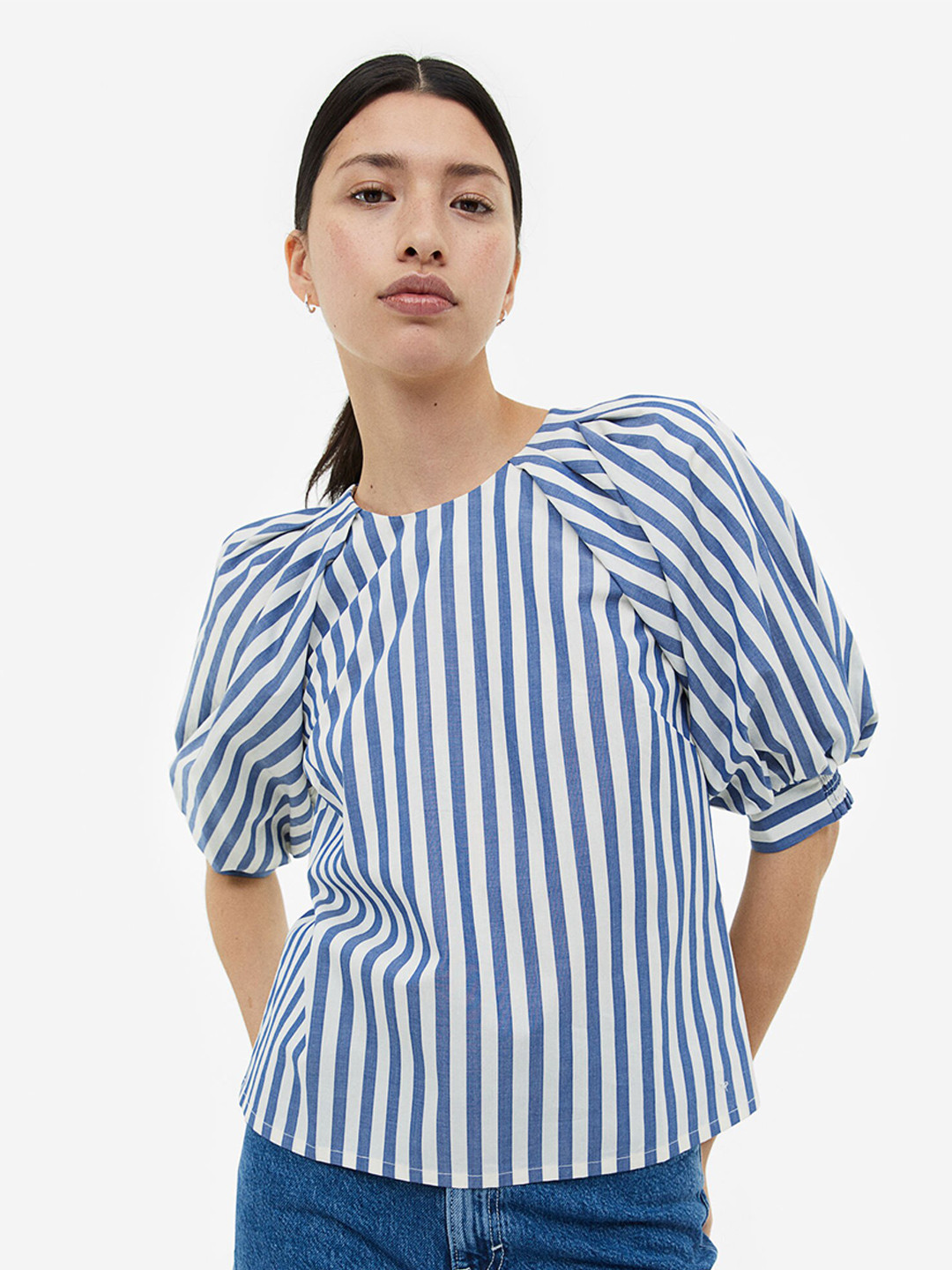 

H&M Woman Balloon-sleeved blouse, Blue