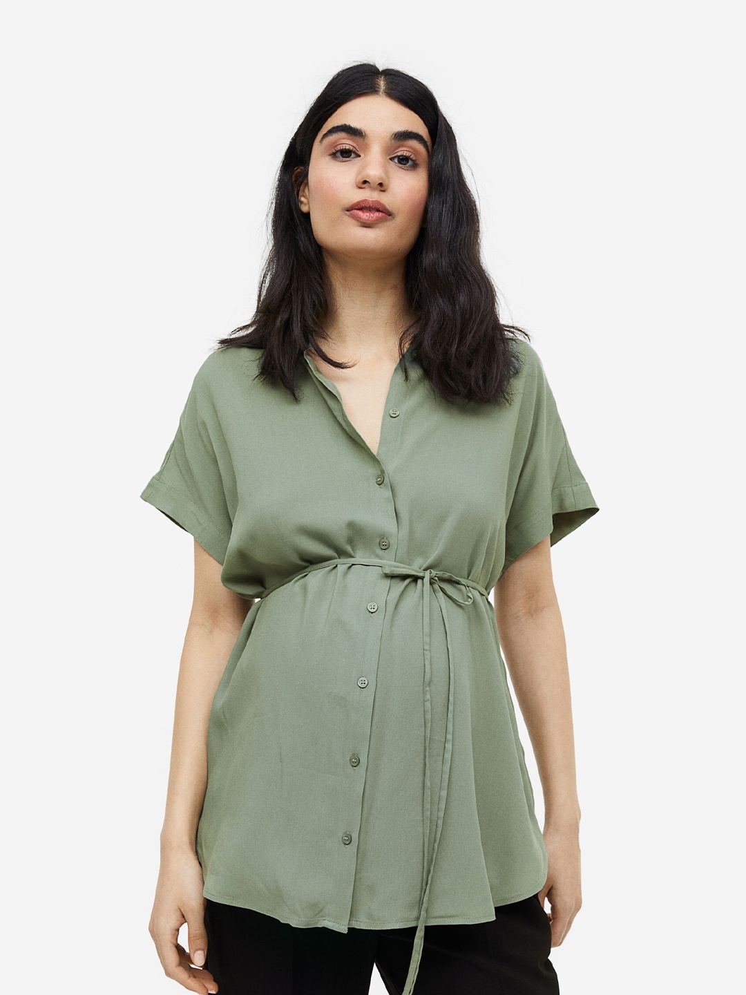 

H&M MAMA Tie-belt blouse, Green