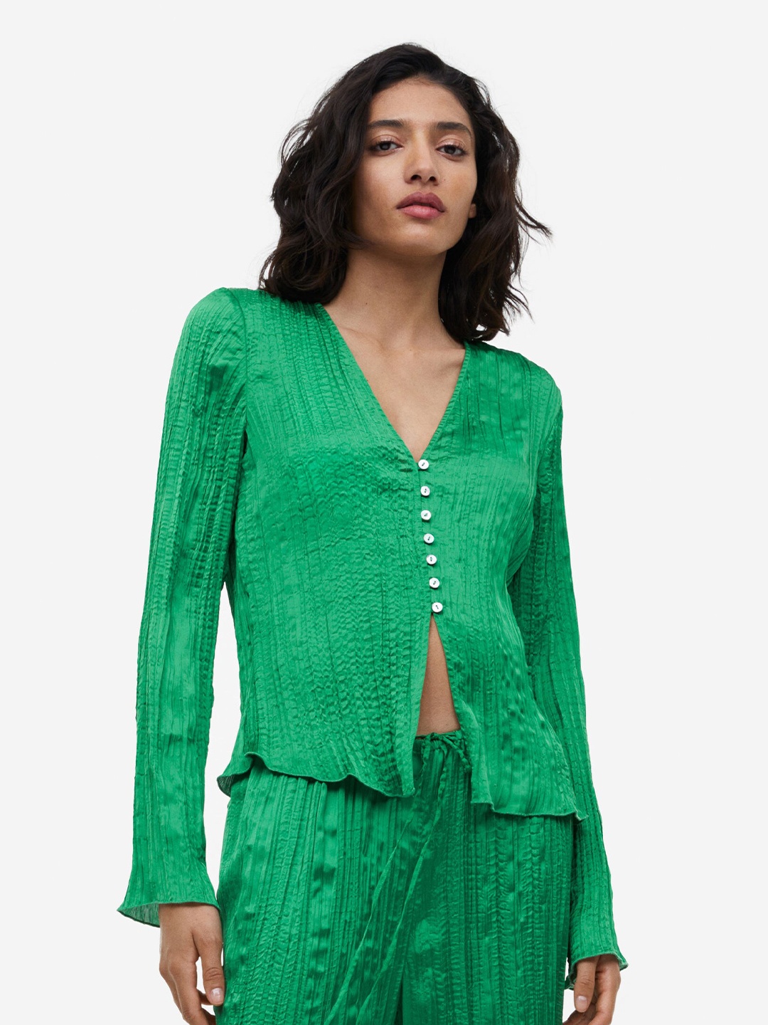 

H&M Woman Pleated satin blouse, Green