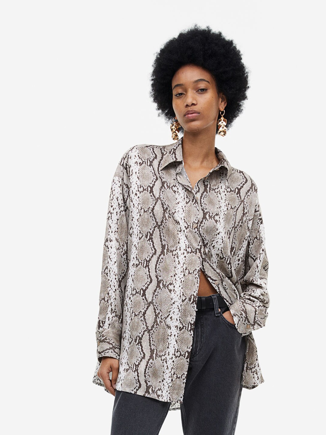 

H&M Woman Oversized satin blouse, Beige
