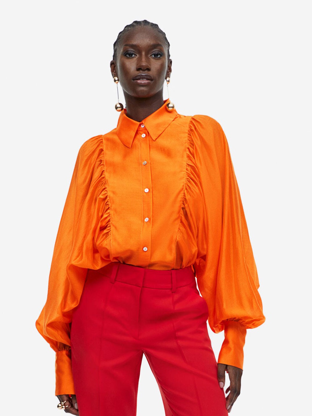 

H&M Woman Balloon-sleeved blouse, Orange