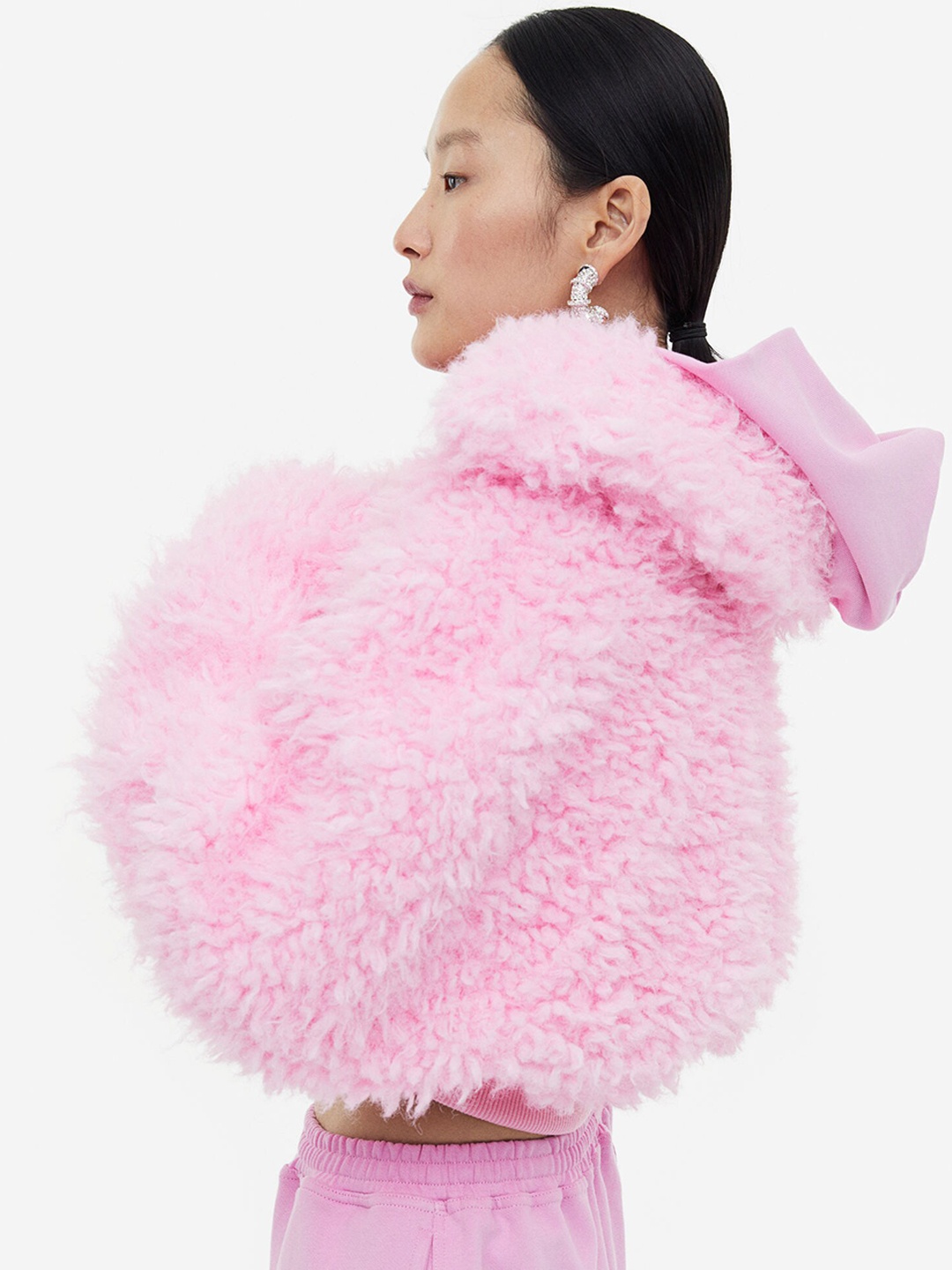 

H&M Woman Boxy teddy jacket, Pink