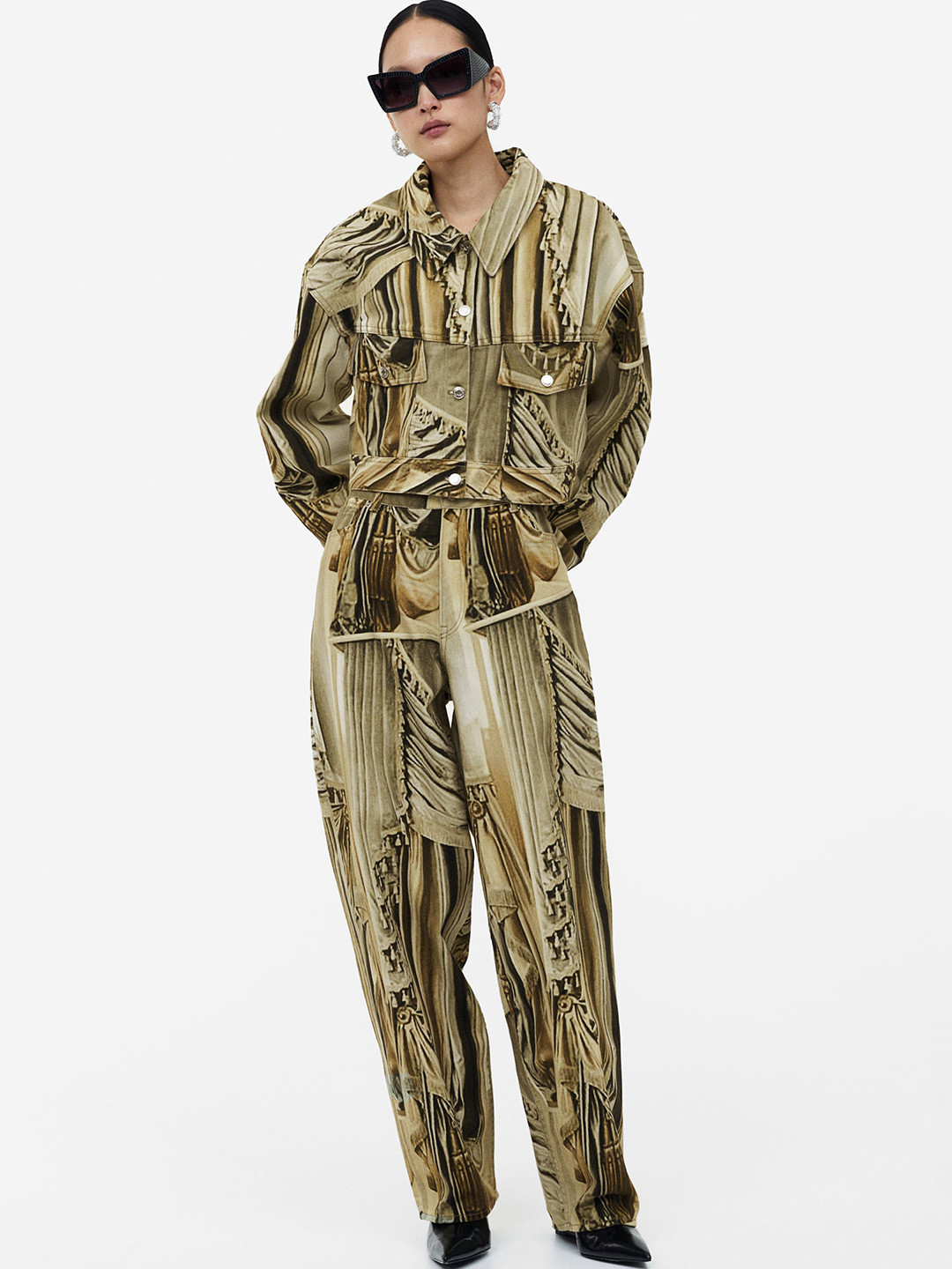 

H&M Woman Printed twill jacket, Beige