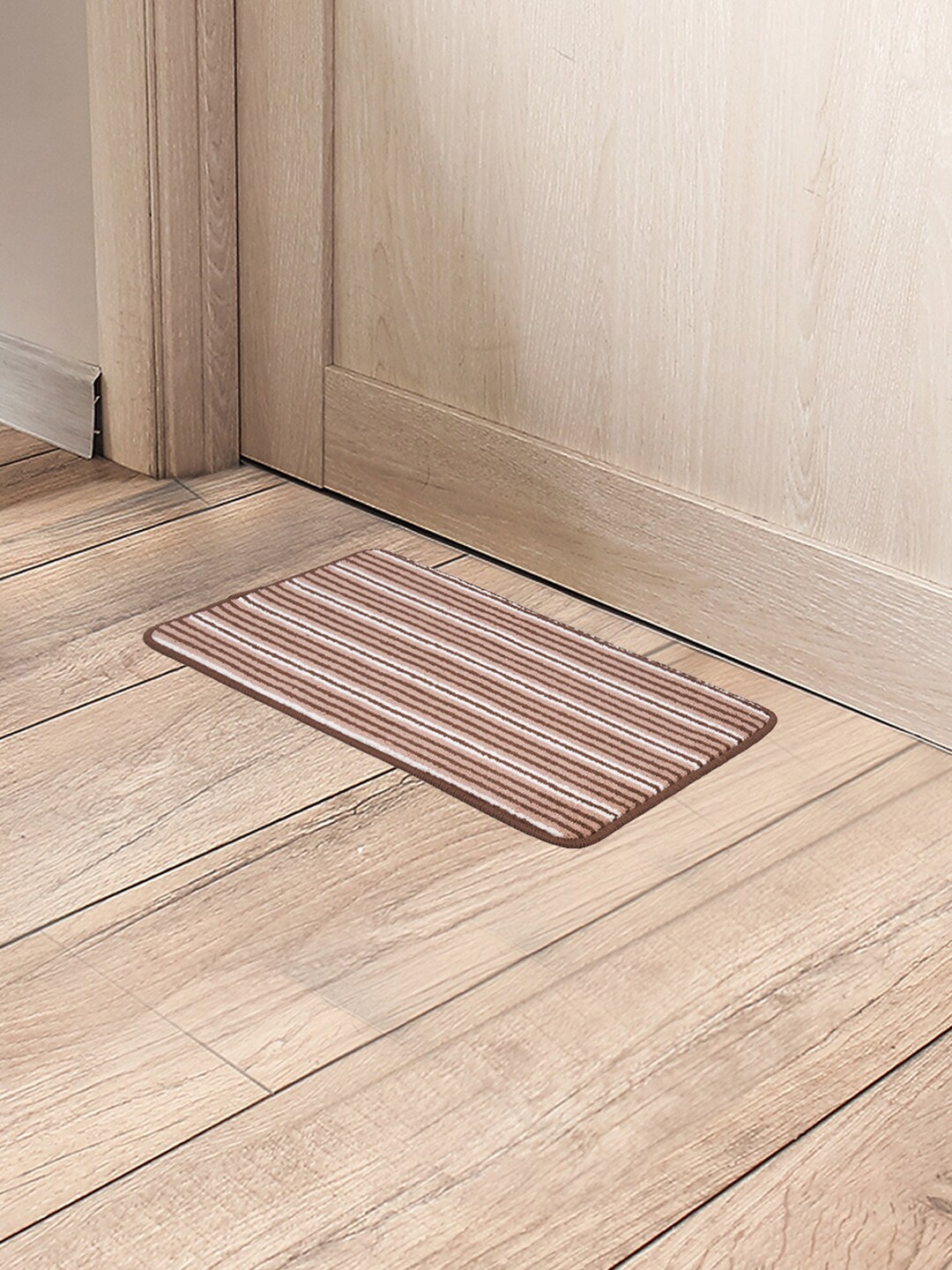 Black gold Brown & White Striped Anti-Skid Cotton Doormat
