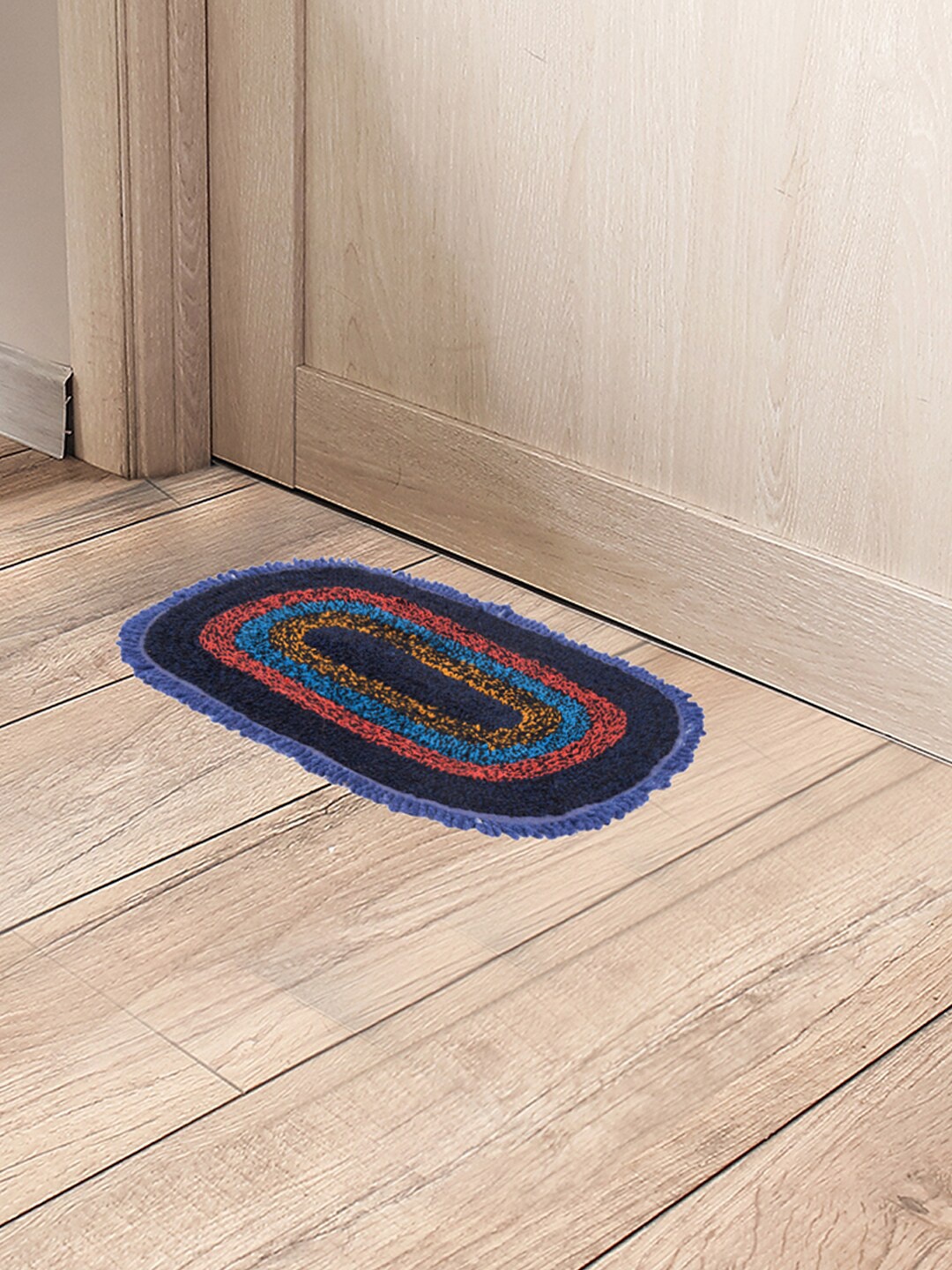 

Black gold Pack of 3 Navy Blue & Red Jhalar Self-Design Anti-Skid Cotton Doormat