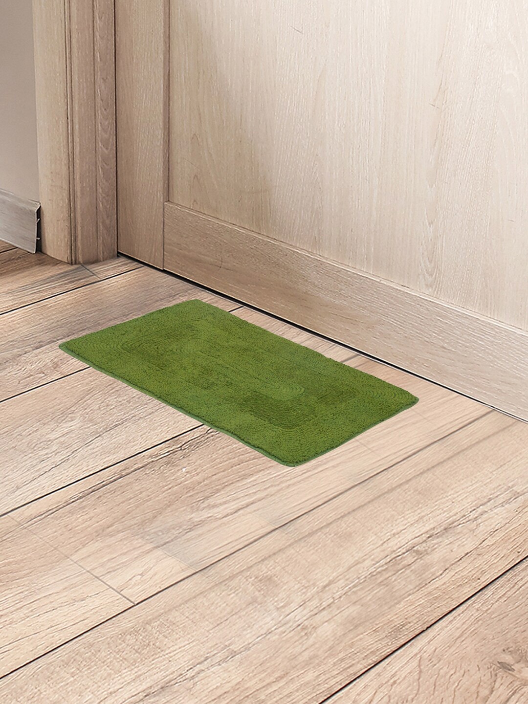 

Black gold Pack of 3 Self Design Cotton Anti-Skid Reversible Doormats, Green