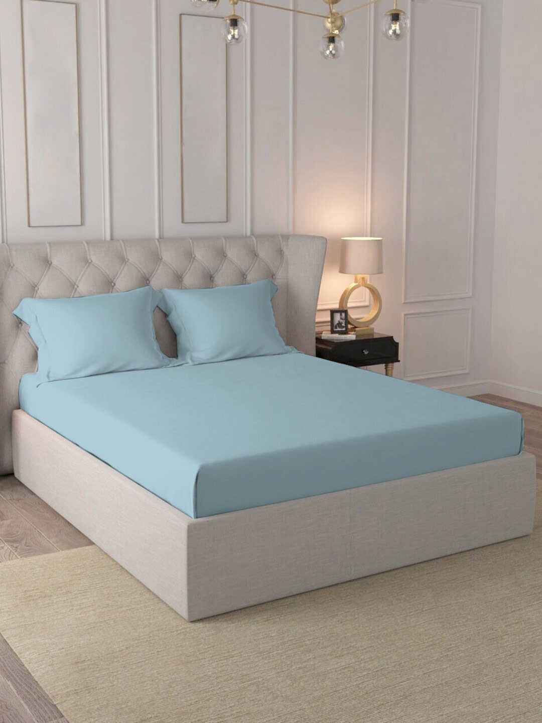 

PIZUNA LINENS Blue 400 TC King Bedsheet with 2 Pillow Covers